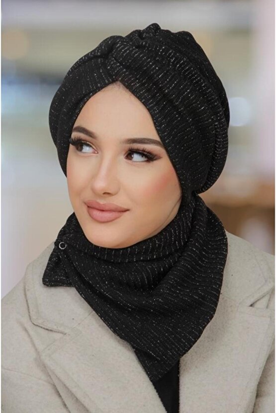 Siyah Işıltı Kışlık Burgu Bone Ve Etol Takım