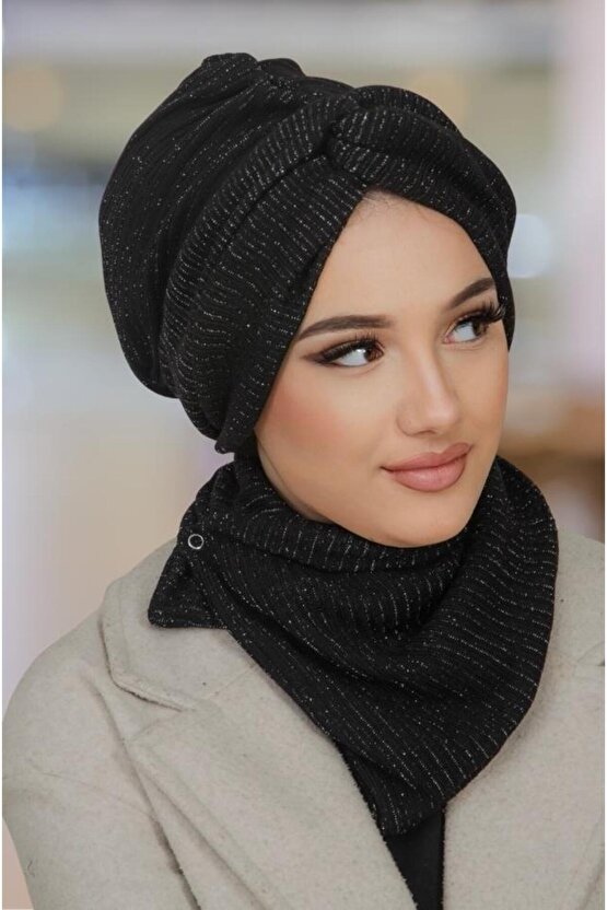 Siyah Işıltı Kışlık Burgu Bone Ve Etol Takım