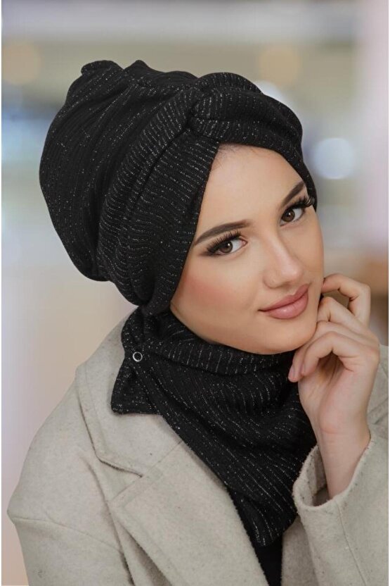 Siyah Işıltı Kışlık Burgu Bone Ve Etol Takım