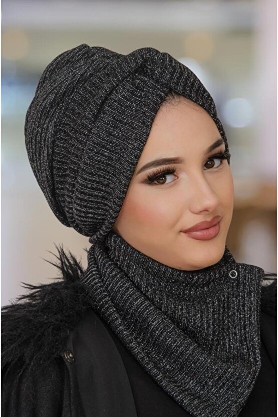 Siyah Gümüş Kışlık Burgu Bone Ve Etol Takım