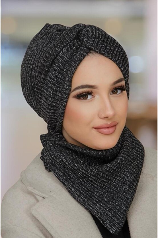 Siyah Gümüş Kışlık Burgu Bone Ve Etol Takım