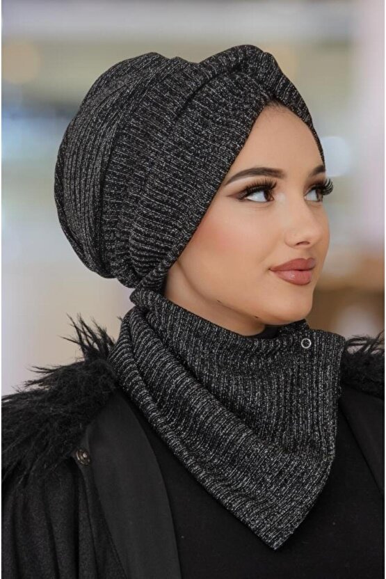 Siyah Gümüş Kışlık Burgu Bone Ve Etol Takım