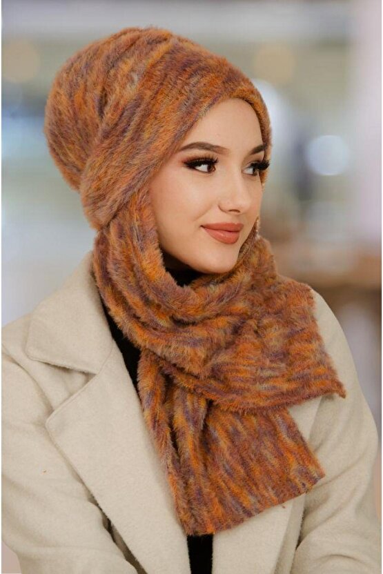 Taba Tonlu Kışlık Kelebek Bone Şal