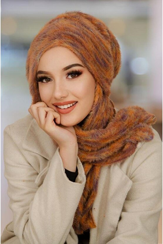 Taba Tonlu Kışlık Kelebek Bone Şal