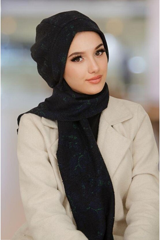 Siyah Yeşil Desen Tesettür Bere