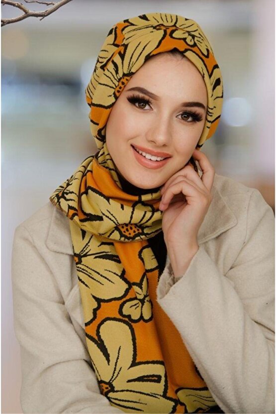 Turuncu Desenli Tesettür Bere