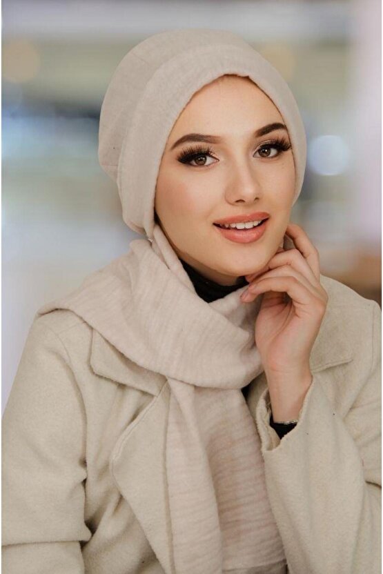 Kemik Kendinden Desenli Tesettür Bere