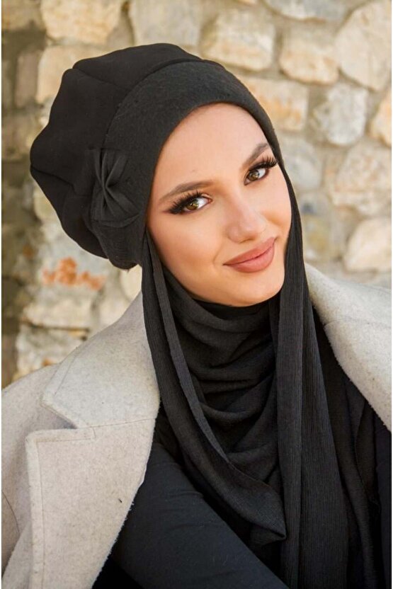 Siyah Tesettür Bere ve Şal Takım