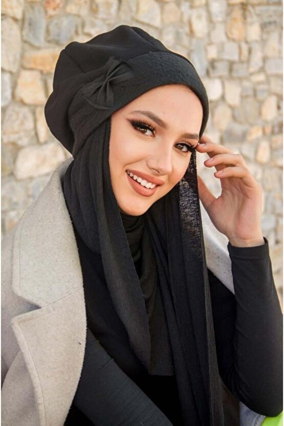 Siyah Tesettür Bere ve Şal Takım