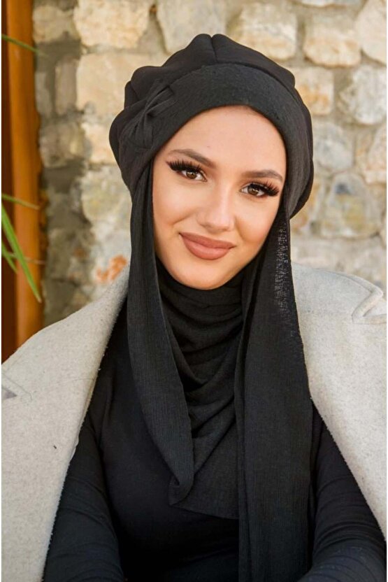 Siyah Tesettür Bere ve Şal Takım