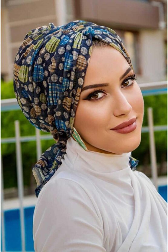 Lacivert Puan Desen Tokalı Bone