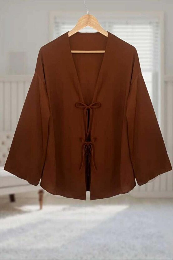 Taba Önü Bağlamalı Kimono Tunik  Likralı Ütü İstemez Kumaş