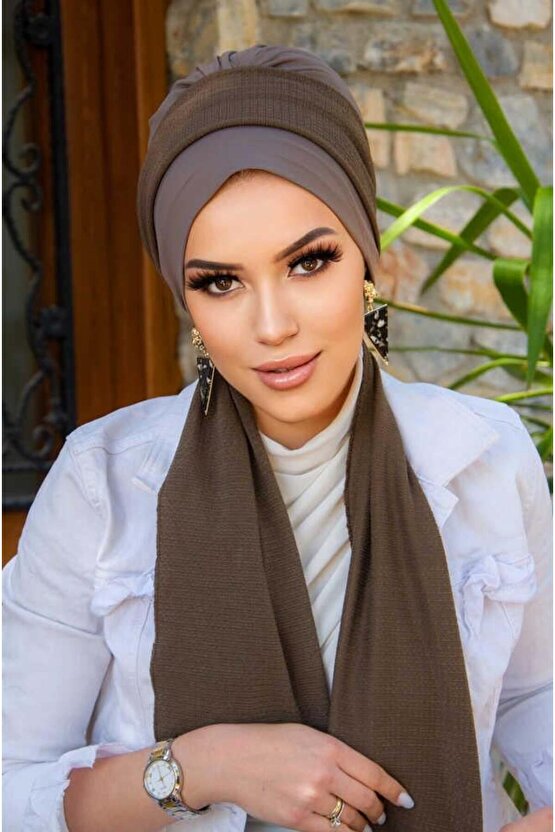 Vizon Kahve Fularlı Bone