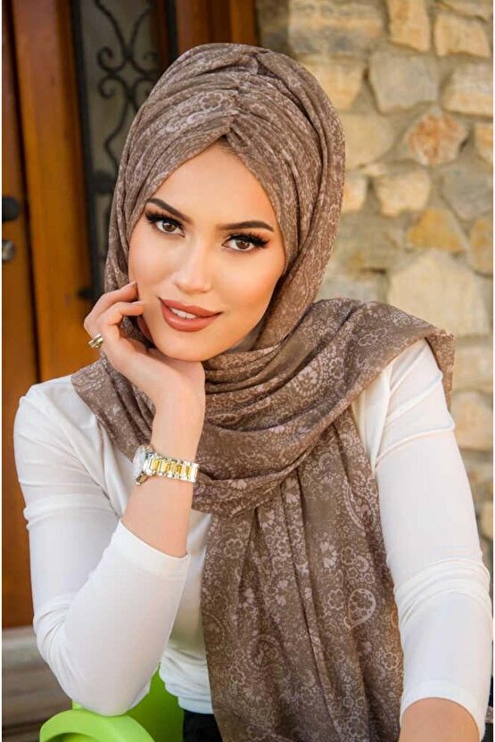 Haki Vizon Retro Desen Hazır Şal