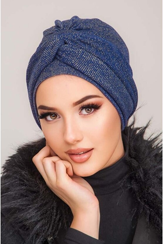 Lacivert Işıltılı Burgu Detaylı Bone