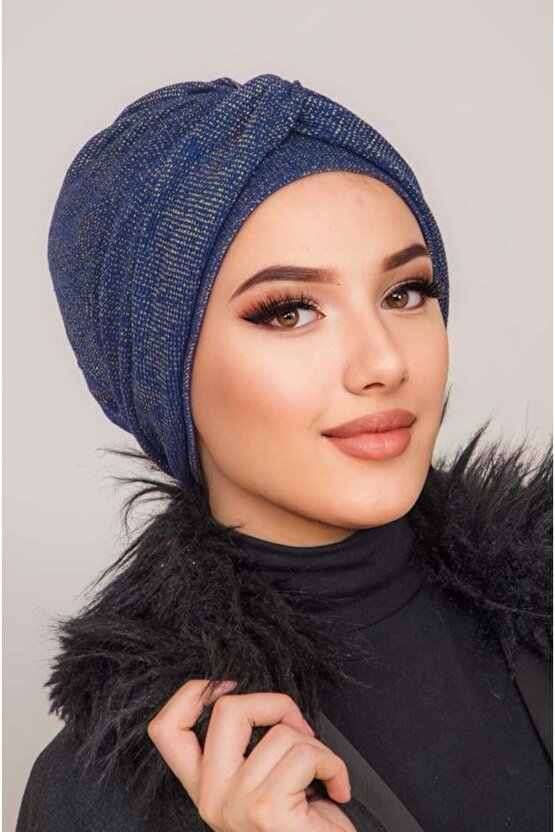 Lacivert Işıltılı Burgu Detaylı Bone