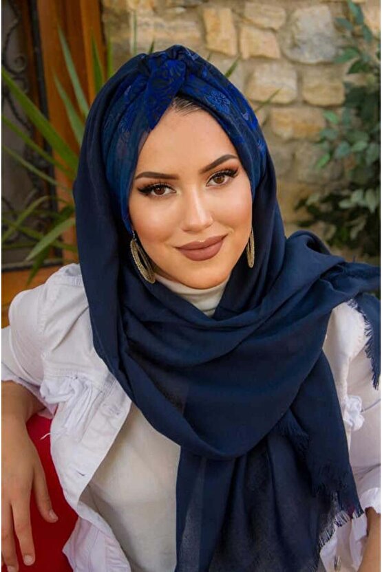 Lacivert Mavi Burgu Hazır Şal