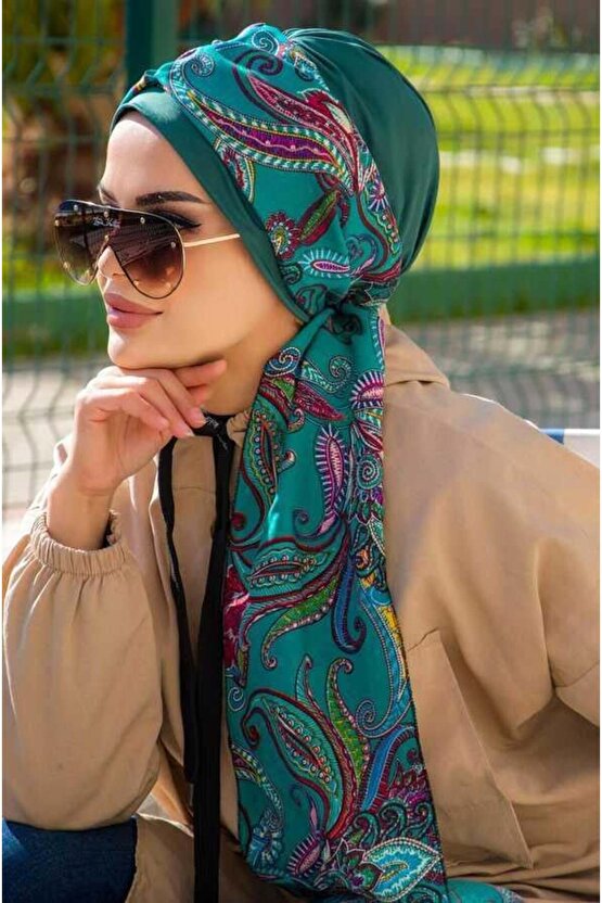 Petrol Etnik Fularlı Bone-40602