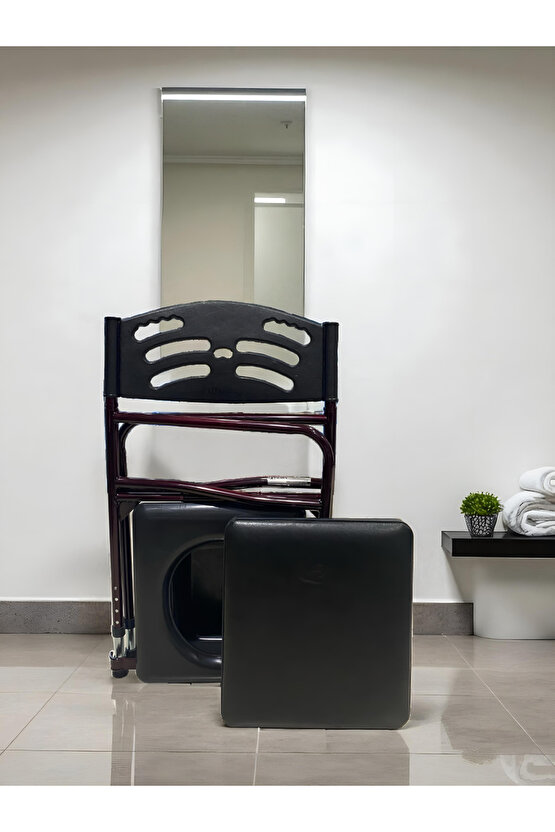 Hasta Yaşlı Tuvaleti Sandalyesi Seyyar Katlanabilir Klozetli Lazımlık Oturak Yükseltilebilir Bordo