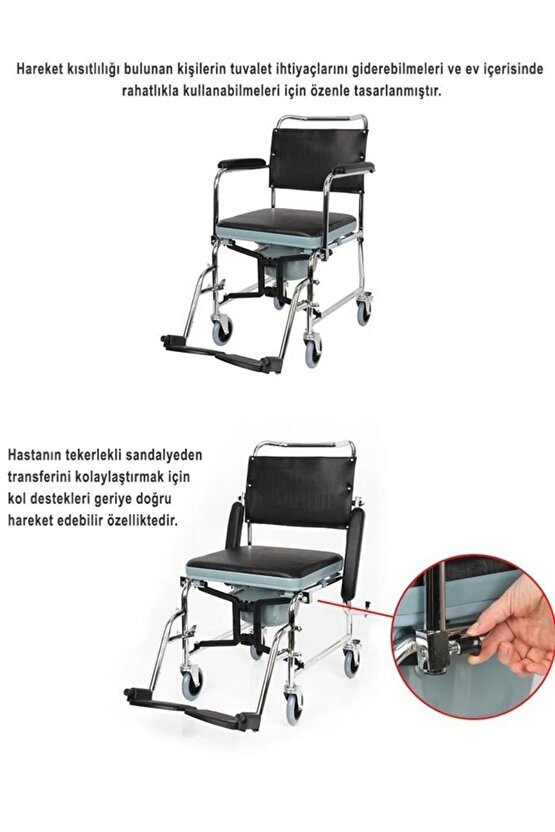 Klozetli Banyo Tuvalet Tekerlekli Sandalyesi Hasta Banyo Lazımlık