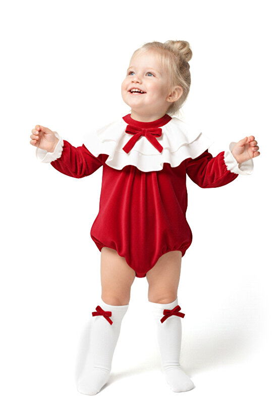 Kız Bebek Romper Kız Çocuk Romper Kadife Doğum Günü Parti Düğün Elbise Fiyonk Uzun Kol Romper