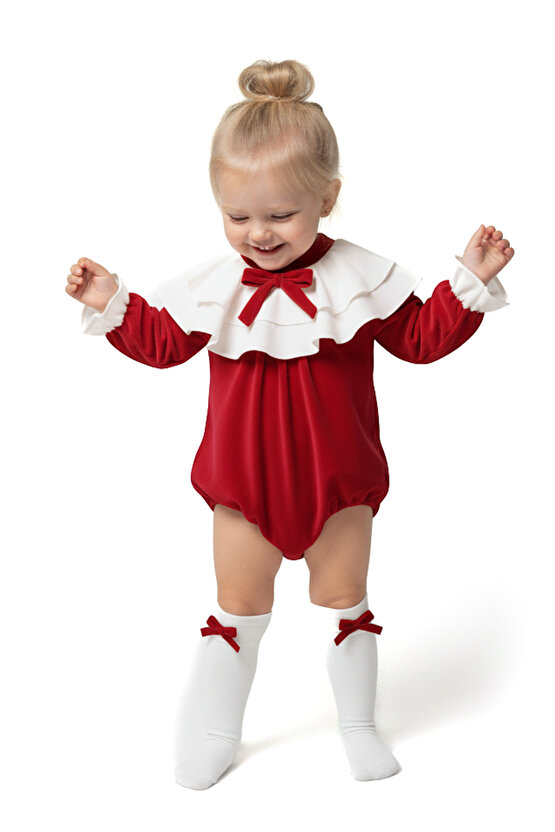 Kız Bebek Romper Kız Çocuk Romper Kadife Doğum Günü Parti Düğün Elbise Fiyonk Uzun Kol Romper