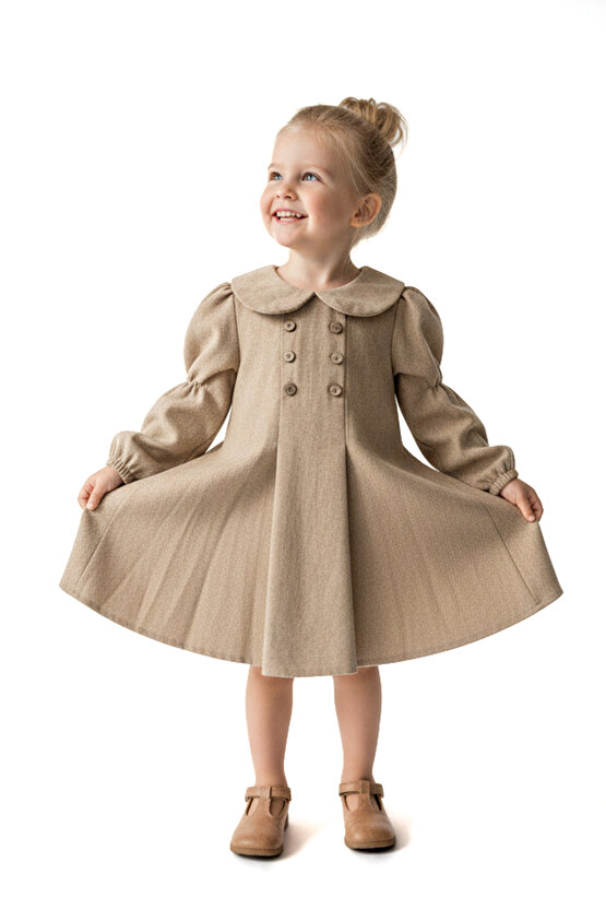 Kız Bebek Elbise Kız Çocuk Elbise Keten Doğum Günü Parti Düğün Özel Gün Uzun Kol Yakalı Astarlı