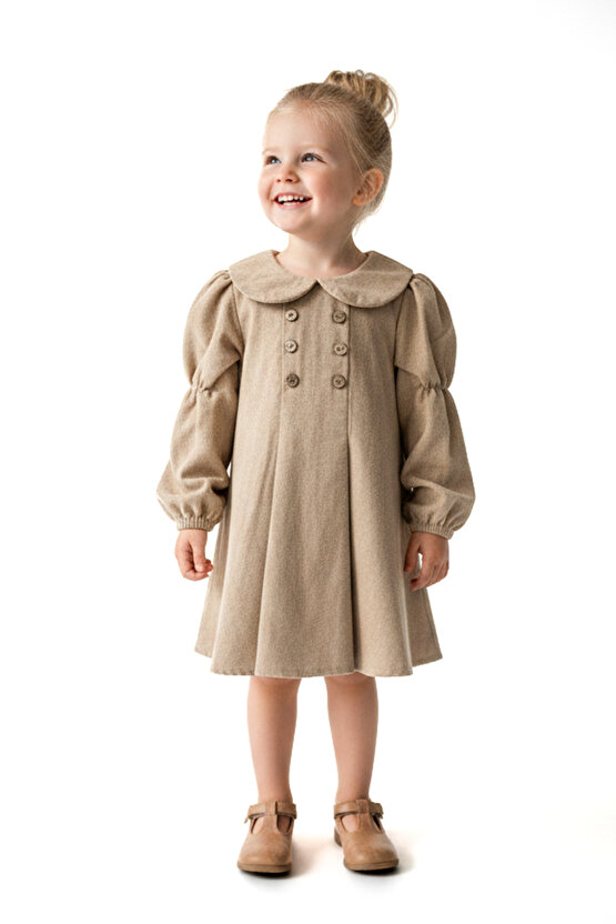 Kız Bebek Elbise Kız Çocuk Elbise Keten Doğum Günü Parti Düğün Özel Gün Uzun Kol Yakalı Astarlı