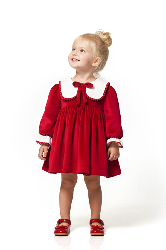 Kız Bebek Elbise Kız Çocuk Elbise Kadife Doğum Günü Parti Düğün Özel Gün Uzun Kol Astarlı Kurdela