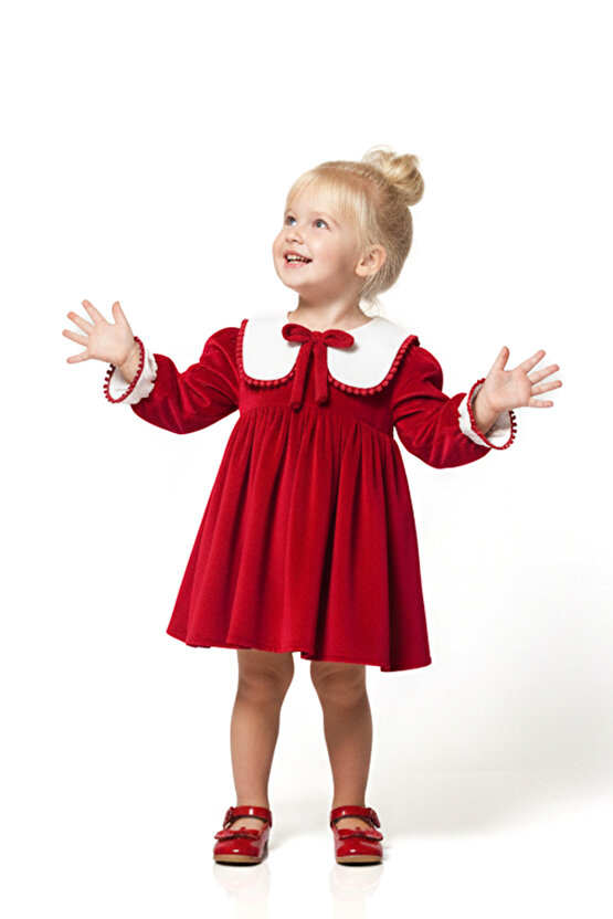 Kız Bebek Elbise Kız Çocuk Elbise Kadife Doğum Günü Parti Düğün Özel Gün Uzun Kol Astarlı Kurdela