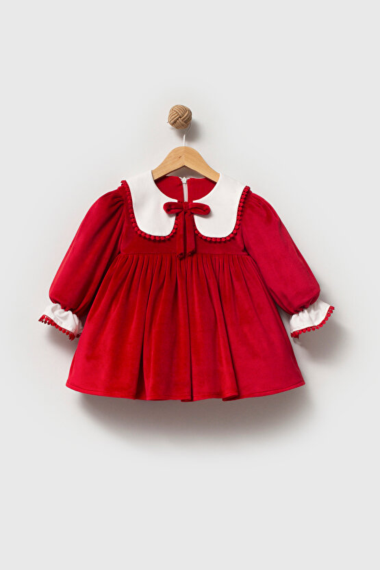 Kız Bebek Elbise Kız Çocuk Elbise Kadife Doğum Günü Parti Düğün Özel Gün Uzun Kol Astarlı Kurdela