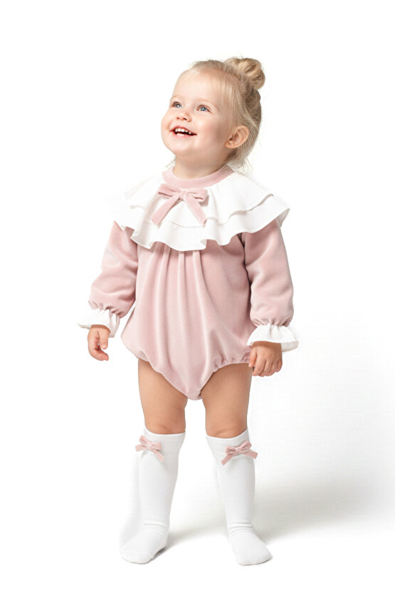 Kız Bebek Romper Kız Çocuk Romper Kadife Doğum Günü Parti Düğün Elbise Fiyonk Uzun Kol Romper