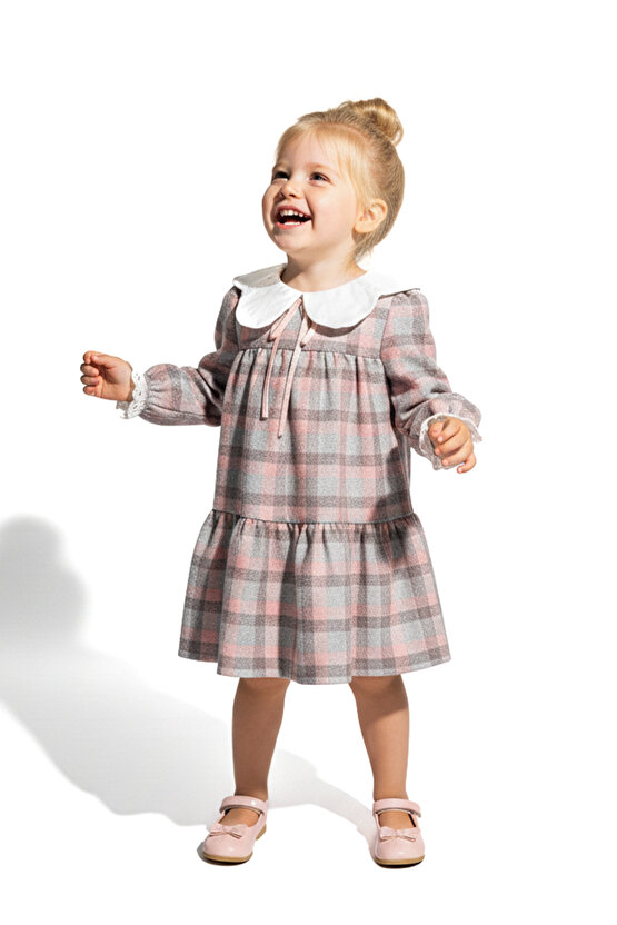 Kız Bebek Elbise Kız Çocuk Elbise Yakalı Doğum Günü Parti Düğün Özel Gün Uzun Kol Astarlı Kurdela