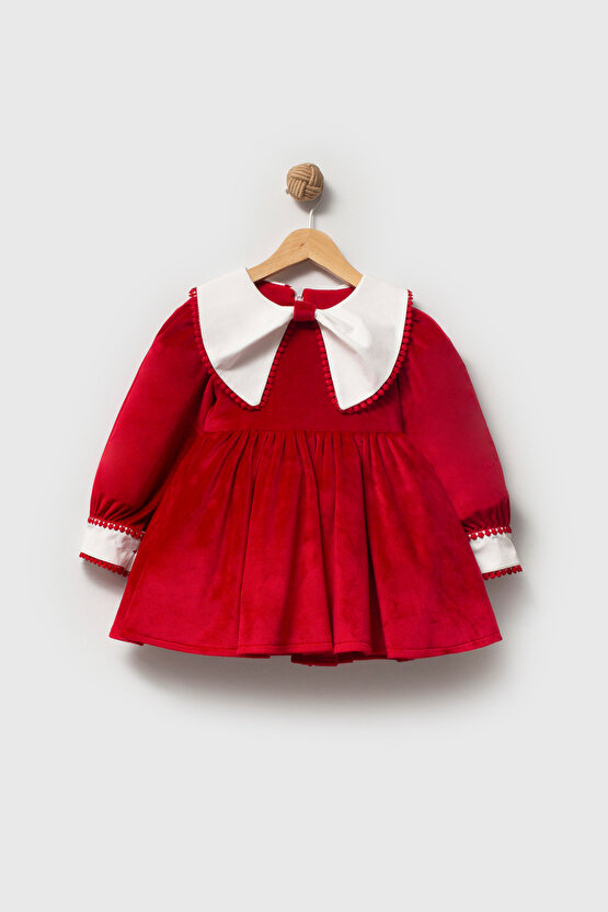 Kız Bebek Elbise Kız Çocuk Elbise Kadife Doğum Günü Parti Düğün Özel Gün Uzun Kol Astarlı Kurdela