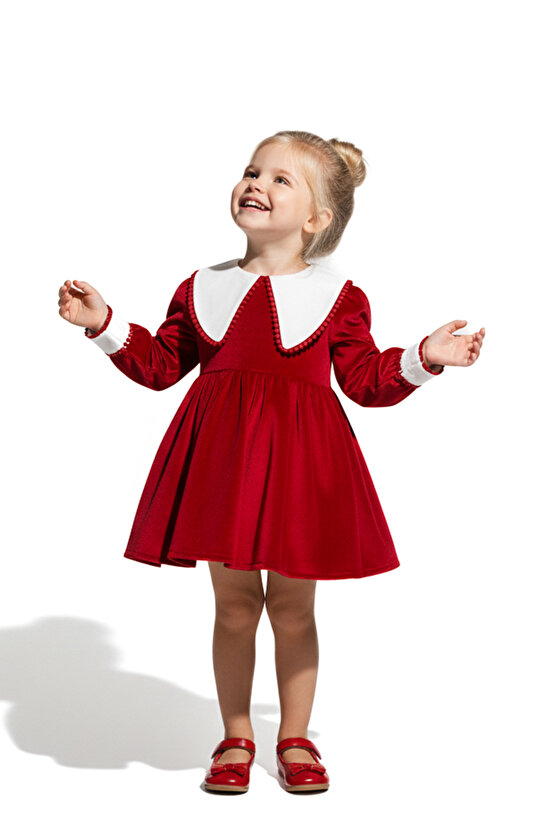 Kız Bebek Elbise Kız Çocuk Elbise Kadife Doğum Günü Parti Düğün Özel Gün Uzun Kol Astarlı Kurdela