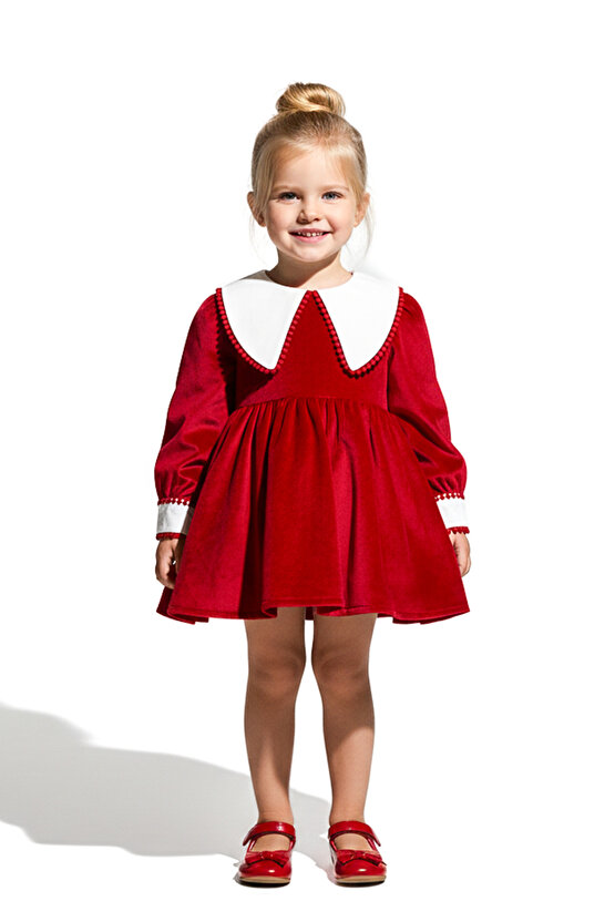 Kız Bebek Elbise Kız Çocuk Elbise Kadife Doğum Günü Parti Düğün Özel Gün Uzun Kol Astarlı Kurdela