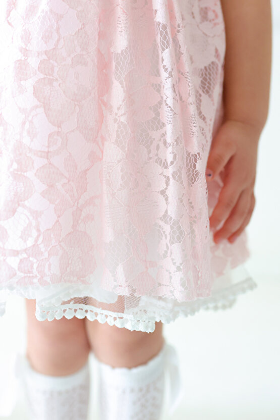 Kız Bebek Elbise Kız Çocuk Elbise Doğum Günü Parti Düğün Elbise Dantelli Kısa Kol Astarlı Elbise