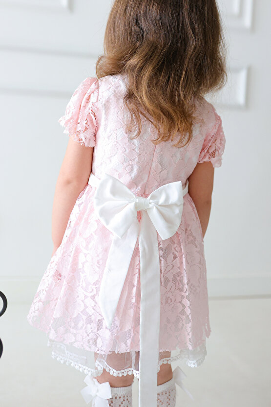 Kız Bebek Elbise Kız Çocuk Elbise Doğum Günü Parti Düğün Elbise Dantelli Kısa Kol Astarlı Elbise