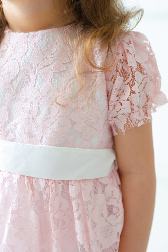 Kız Bebek Elbise Kız Çocuk Elbise Doğum Günü Parti Düğün Elbise Dantelli Kısa Kol Astarlı Elbise