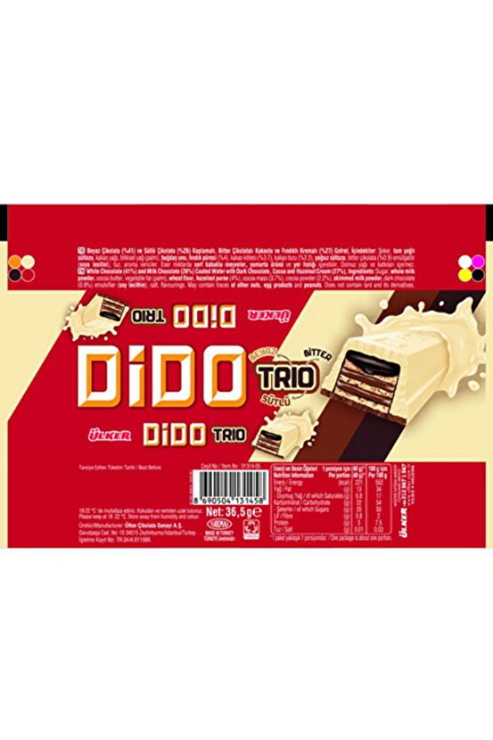 Dido Trio Beyaz Çikolata Ve Sütlü Çikolata Kaplamalı Bitter Çikolata Ve Fındık Kremalı Gofret