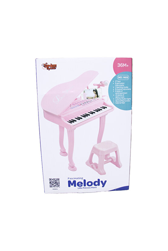 37 Tuşlu Mini Piano Mikrofonlu Ve Tabureli Çocuk Piyano Pembe-88022