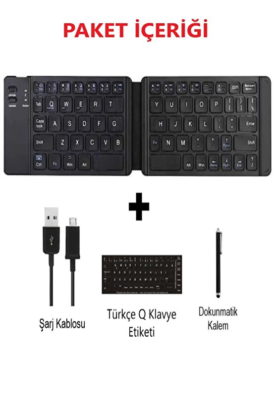 Samsung Galaxy Tab S6 Lite Sm-p613 Uyumlu Bluetooth Mini Katlanır Kablosuz Klavye + Dokunmatik Kalem