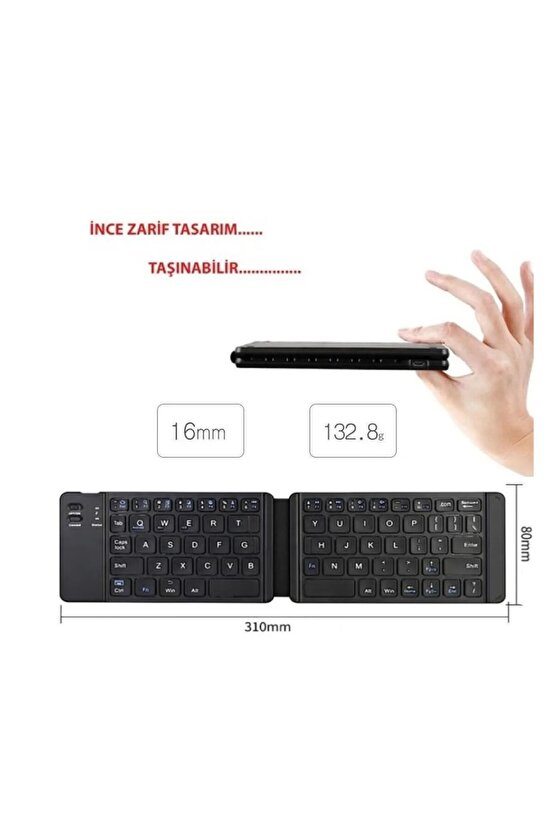 Samsung Tab A9 SM-X110 8.7 Uyumlu Tablet Bluetooth Mini Katlanır Kablosuz Şarjlı Klavye+ Kalem