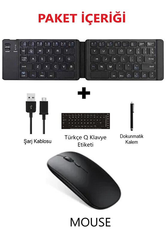 Samsung Tab A9 SM-X110 8.7 Uyumlu Tablet Bluetooth Mini Katlanır Kablosuz Şarjlı Klavye+ Kalem