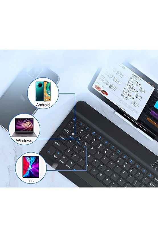 Tablet ve Telefonlar Için Şarjlı Kablosuz Türkçe Bluetooth Klavye