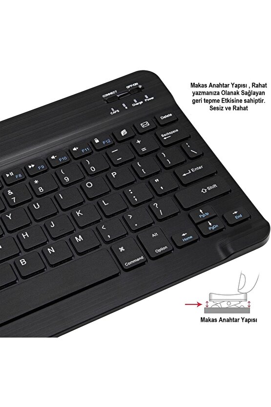 Tablet ve Telefonlar Için Şarjlı Kablosuz Türkçe Bluetooth Klavye