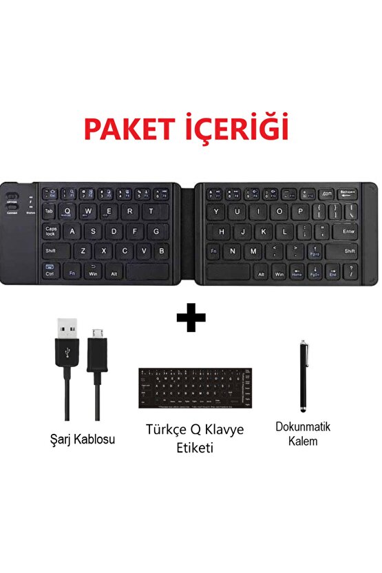 Samsung Galaxy Tab S6 Lite Sm-p610 Uyumlu Bluetooth Mini Katlanır Kablosuz Klavye + Dokunmatik Kalem