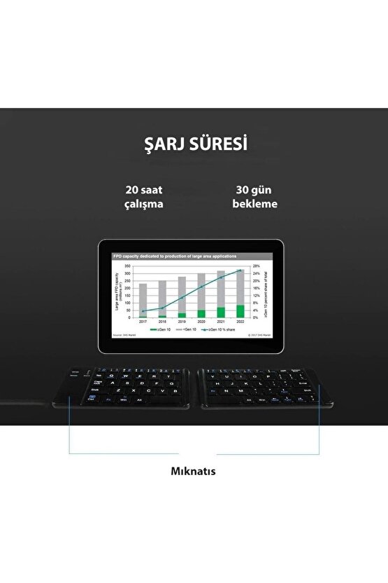 Samsung Galaxy Tab S6 Lite Sm-p610 Uyumlu Bluetooth Mini Katlanır Kablosuz Klavye + Dokunmatik Kalem
