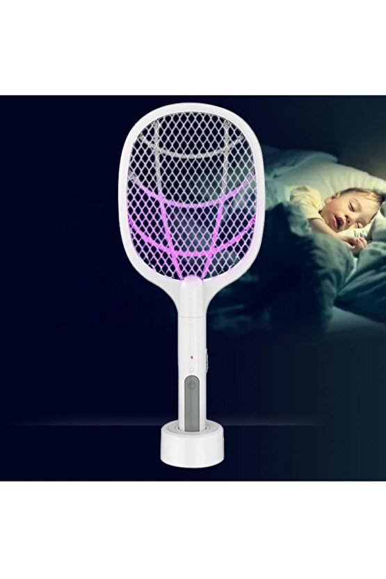 Elektrikli sineklik raket USB şarj edilebilir Fly UV işık lambası ile şarjlı sinek öldürücü tuzak