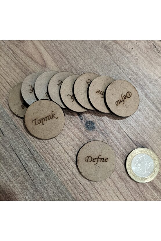 3x3 Cm Ham Ahşap Lazer Kesim Yuvarlak Etiket Isimlik 50 Adet